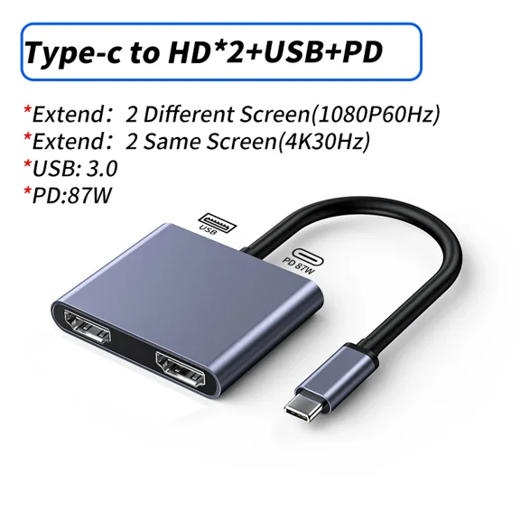 DOONJIEY 4K USB C Hub Type C to Dual HDTV USB 3.0 PD 87W Converter Adapter For Macbook Air Pro M2 M1 Extend 2 Different Screen