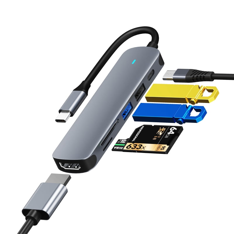 DOONJIEY  6 In 1 USB Hub Type C to USB3.0 SD TF Docking Station PD Switcher USB C Splitter Hub