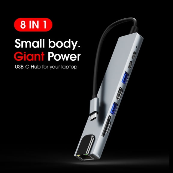 DOONJIEY 8 In 1 USB Multi Port Hub Custom Portable USB C Splitter USB OTG Card Reader Hub Ethernet Adapter