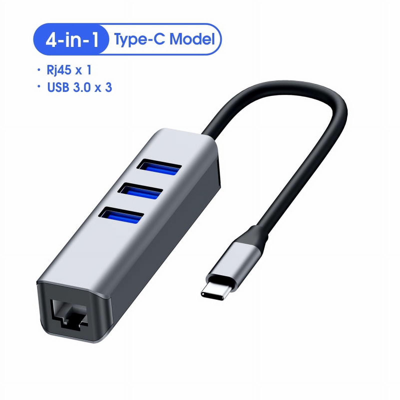 DOONJIEY  Aluminum 4 Ports USB Hub Type C to USB Hub With 3 USB 3.0 Port 1000Mbps RJ45 Ethernet Adapter