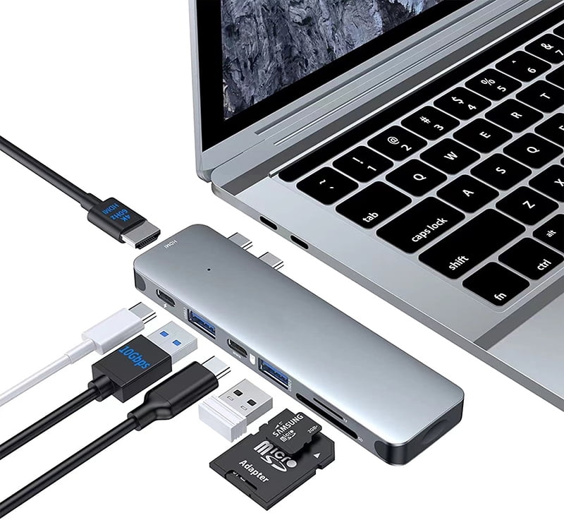 DOONJIEY  Dual USB C Port Laptop Extender Hub 7 In 1 Type C to 4K 60Hz HDTV PD Charging USB Laptop Docking Station