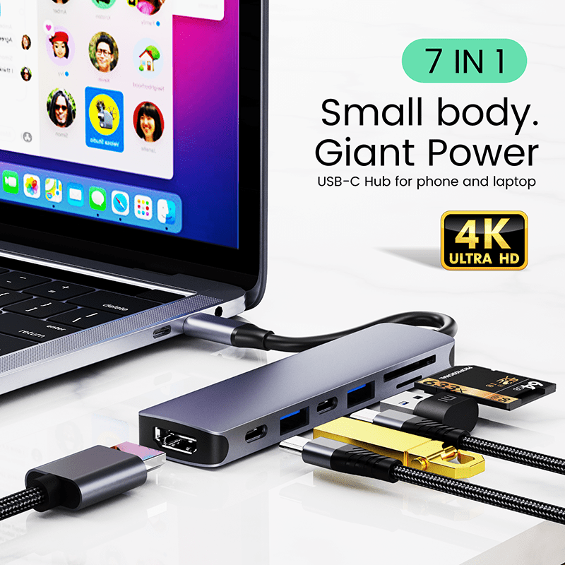 DOONJIEY  Multiport USB C Hub Splitter 7 In 1 Adapter Type C 3.0 USB HDTV 100W PD Charger 7 Ports USB Hub Docking