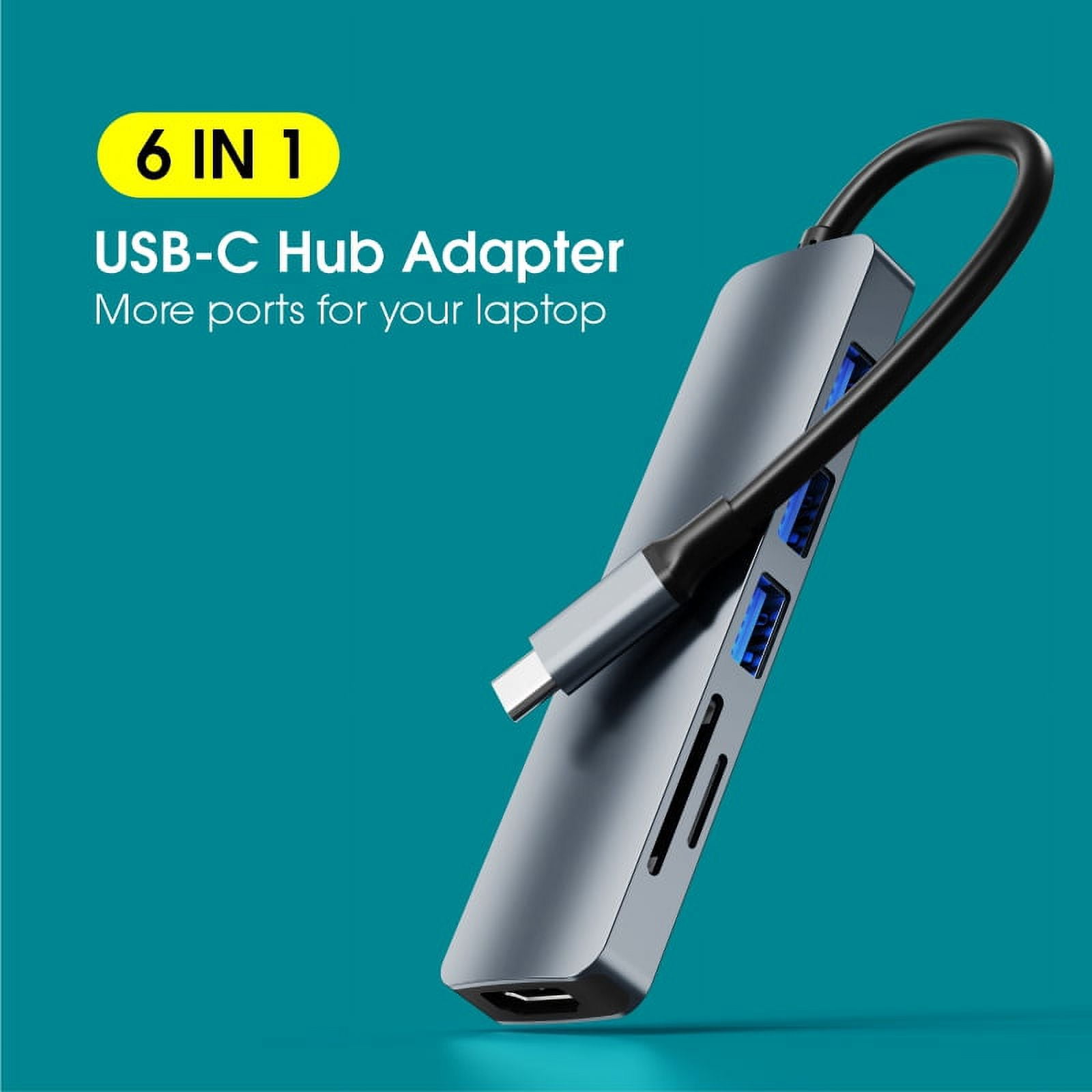 DOONJIEY  USB C Hub 6 in 1 USB Hub 3.0 Multi Port Adapter Card Reader 4K HDTV USB Hub Station for Laptop