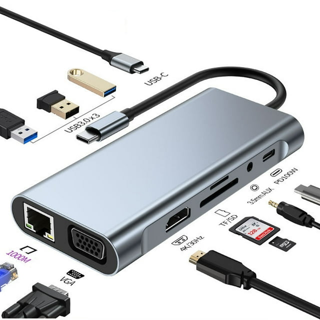 DOONJIEY USB C Hub Dock 11 In 1 USB C Hub 1000Mbps RJ45 Type C Docking