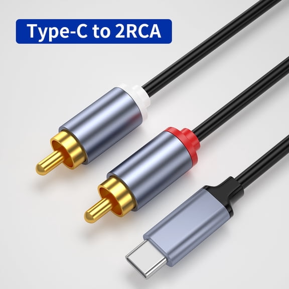 DOONJIEY USB C to 2 RCA Audio Cable Type C to 2RCA Splitter for Laptop Tablet Phone to Home Theater DVD Amplifier Car Stereo
