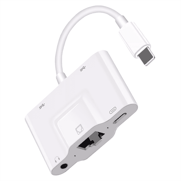DOONJIEY USB Hub Adapter 5 Ports For IOS with HDTV USB2.0 PD Charge RJ45 Ethernet 3.5mm AUX Docking Station For iPad iPhone