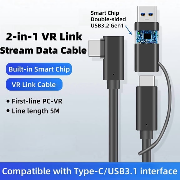 DOONJIEY USB3.2 Gen1 VR Link Cable for Oculus Quest 1 2 3 PICO Neo 3 PICO 4 Fast Charge 9V 2A Cable 5Gbps USB-C Data VR Streaming Line