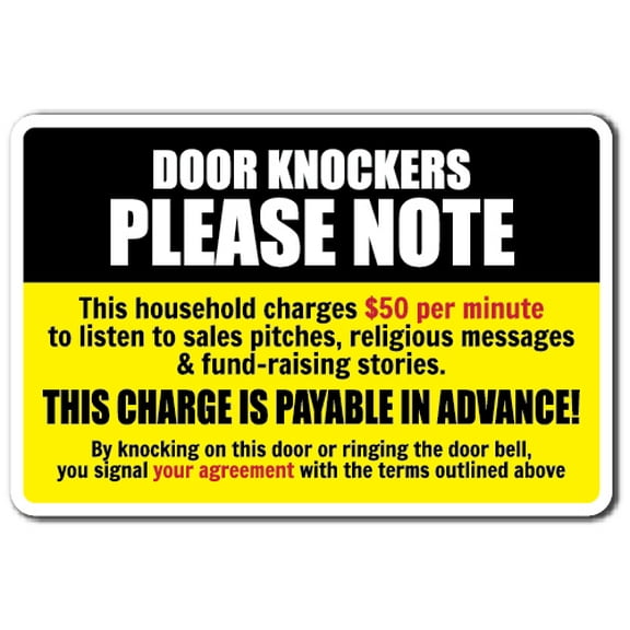 DOOR KNOCKERS PLEASE NOTE Aluminum Sign warning solicitation home | Indoor/Outdoor | 14" Tall