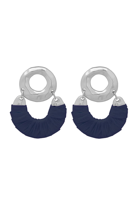 Women's Rhodium Tone Doorknocker Earrings with Raffia Wrapping