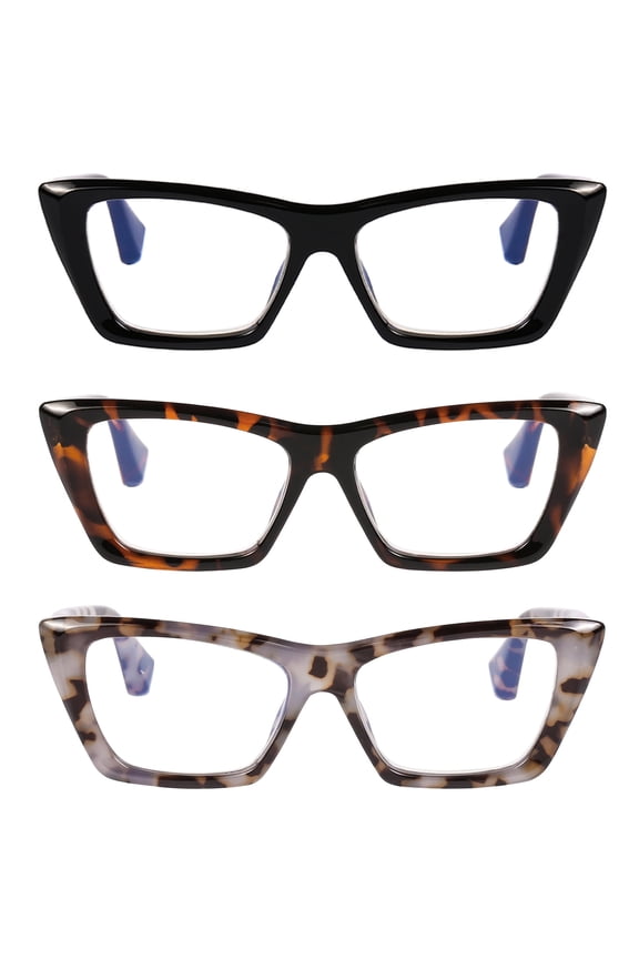 3 Pack Fashion Reading Glasses for Women 2.25 Trendy Cat Eye Blue Light Blocking Computer Readers Anti Eye Strain