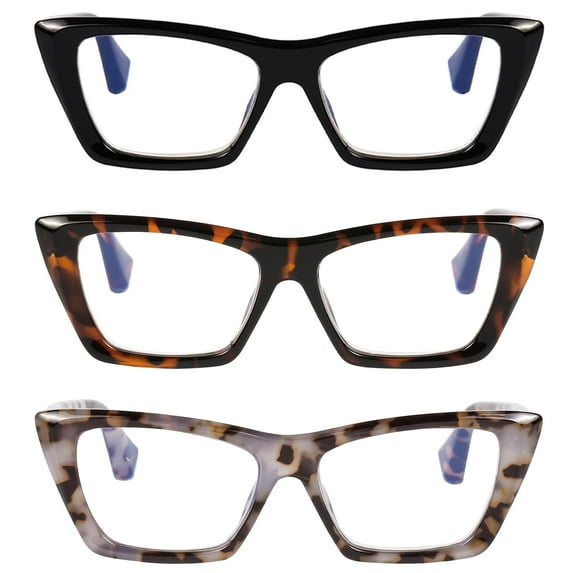 DOOViC 3 Pack Fashion Reading Glasses for Women 2.50 Trendy Cat Eye Blue Light Blocking Computer Readers Anti Eye Strain