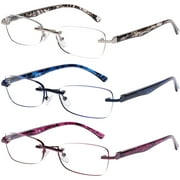 DOOViC 3 Pack Rimless Reading Glasses for Women 1.25 Lightweight Elegant Blue Light Blocking Readers, Tinted Edge/Spring Hinge