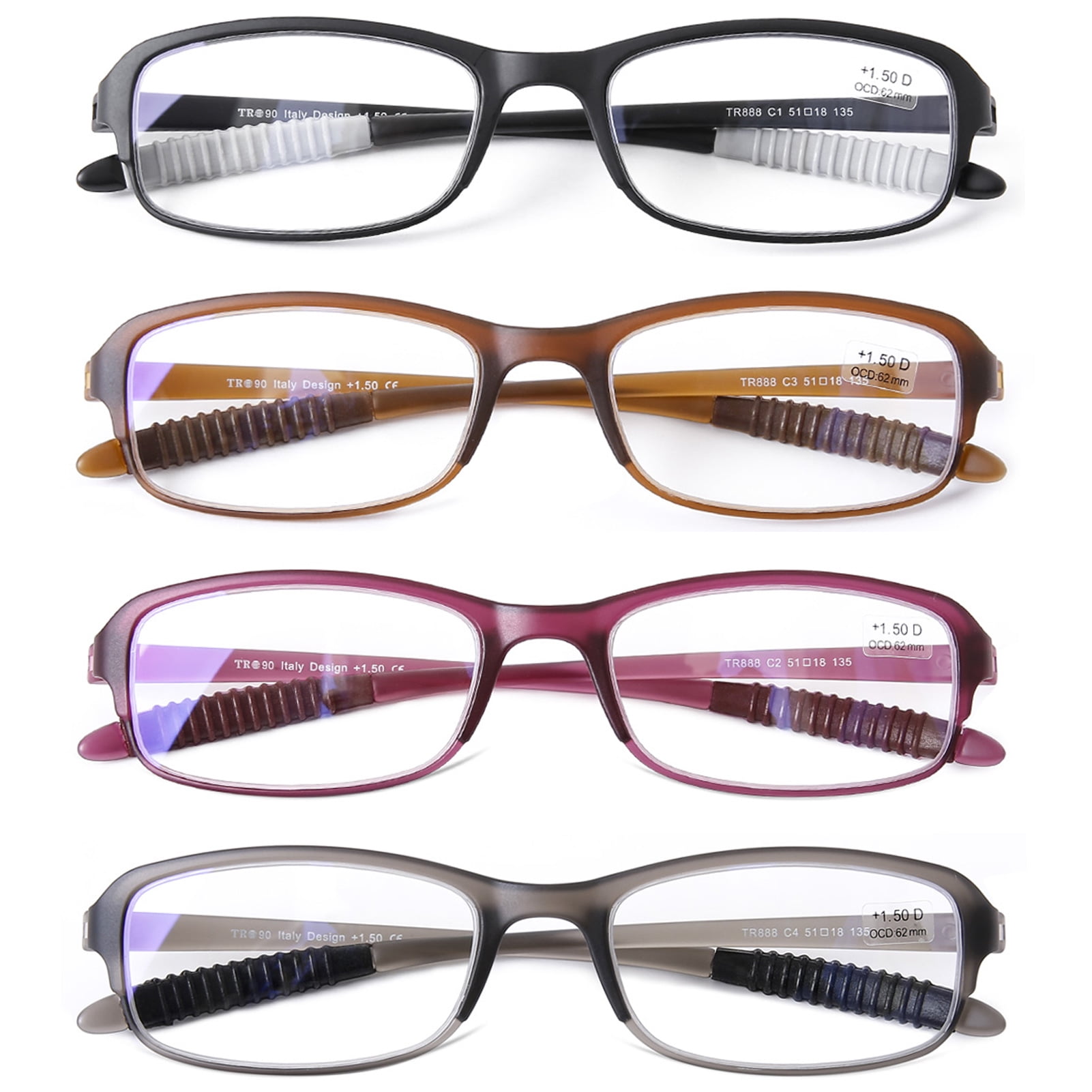 DOOViC 4 Pack Blue Light Blocking Reading Glasses 2.00 Anti Eyestrain TR90 Flexible Ultralight Readers for Women Men