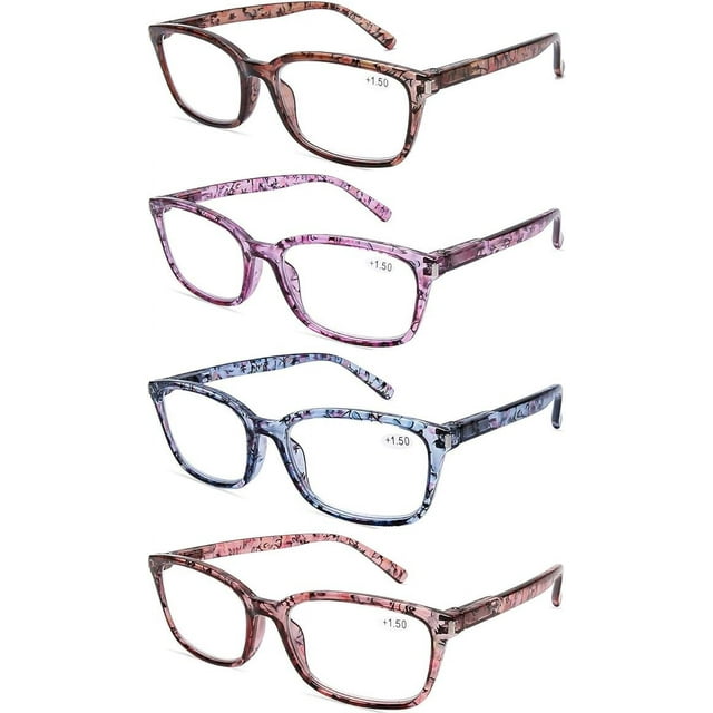 DOOViC 4 Pack Computer Reading Glasses Blue Light Blocking Anti Eyestrain Spring Hinge Stylish Readers for Women 1.25 Strength
