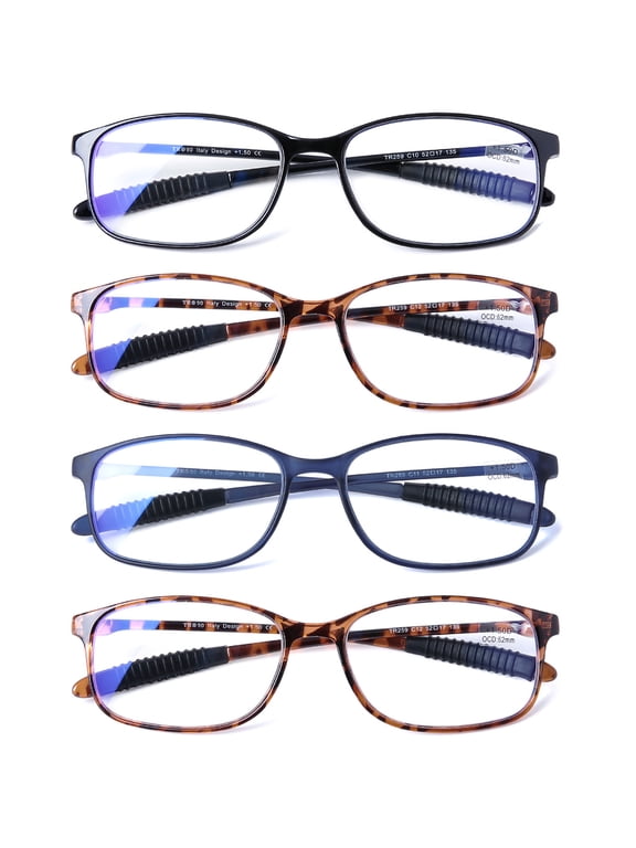 Reading Glasses 4 Pack Blue Light Blocking Readers for Women Men TR90 Flexible Ultralight Anti Eyestrain Reading Glasses