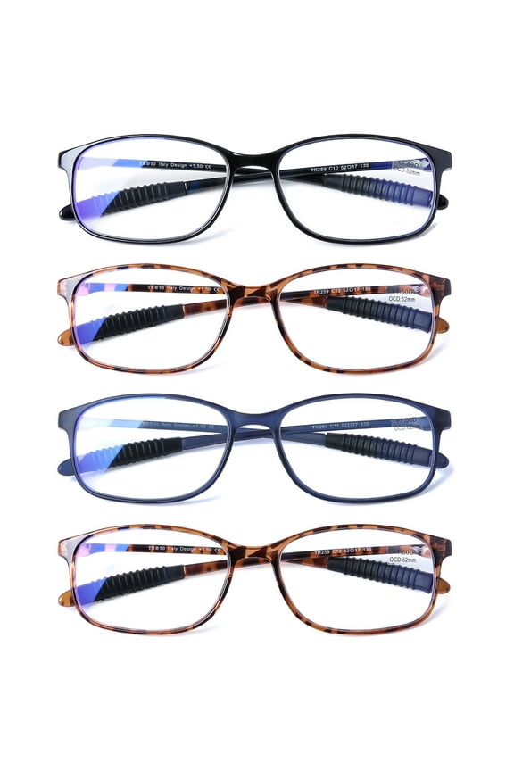 Reading Glasses 4 Pack Blue Light Blocking Readers for Women Men TR90 Flexible Ultralight Anti Eyestrain Reading Glasses