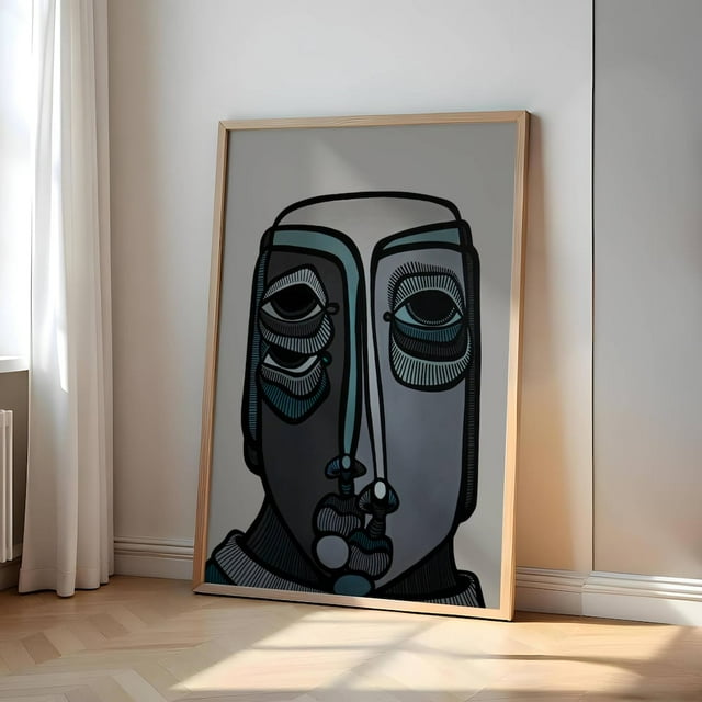 DOPAPRINT Abstract Face Line Art Print, Modern Cubist Wall Art, Unique