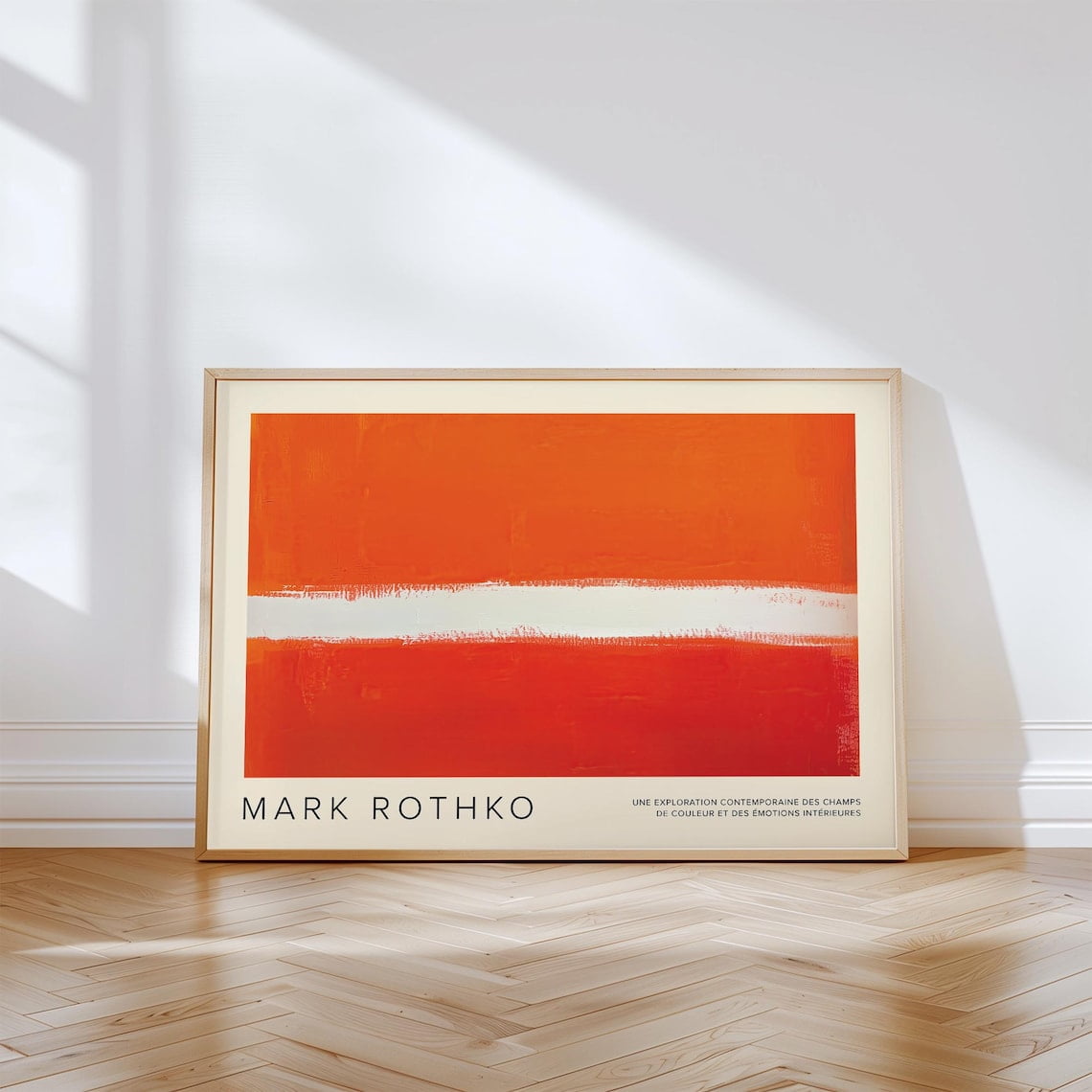 Abstract Orange Sun Wall Art - Colorful Sunset Painting With Beige Frame, 24x36 Inches, Modern Home Decor