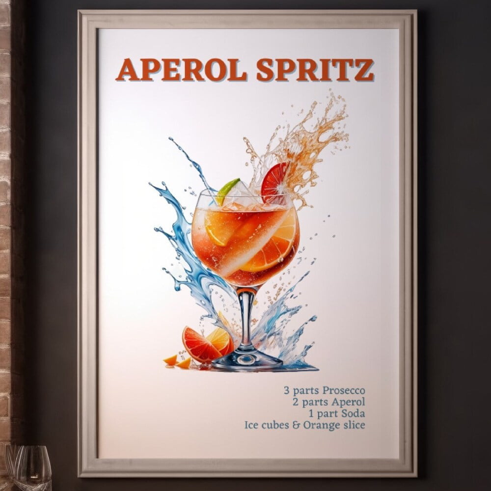 DOPAPRINT Aperol Spritz Print, Cocktail Vintage Bar Decor, Retro ...