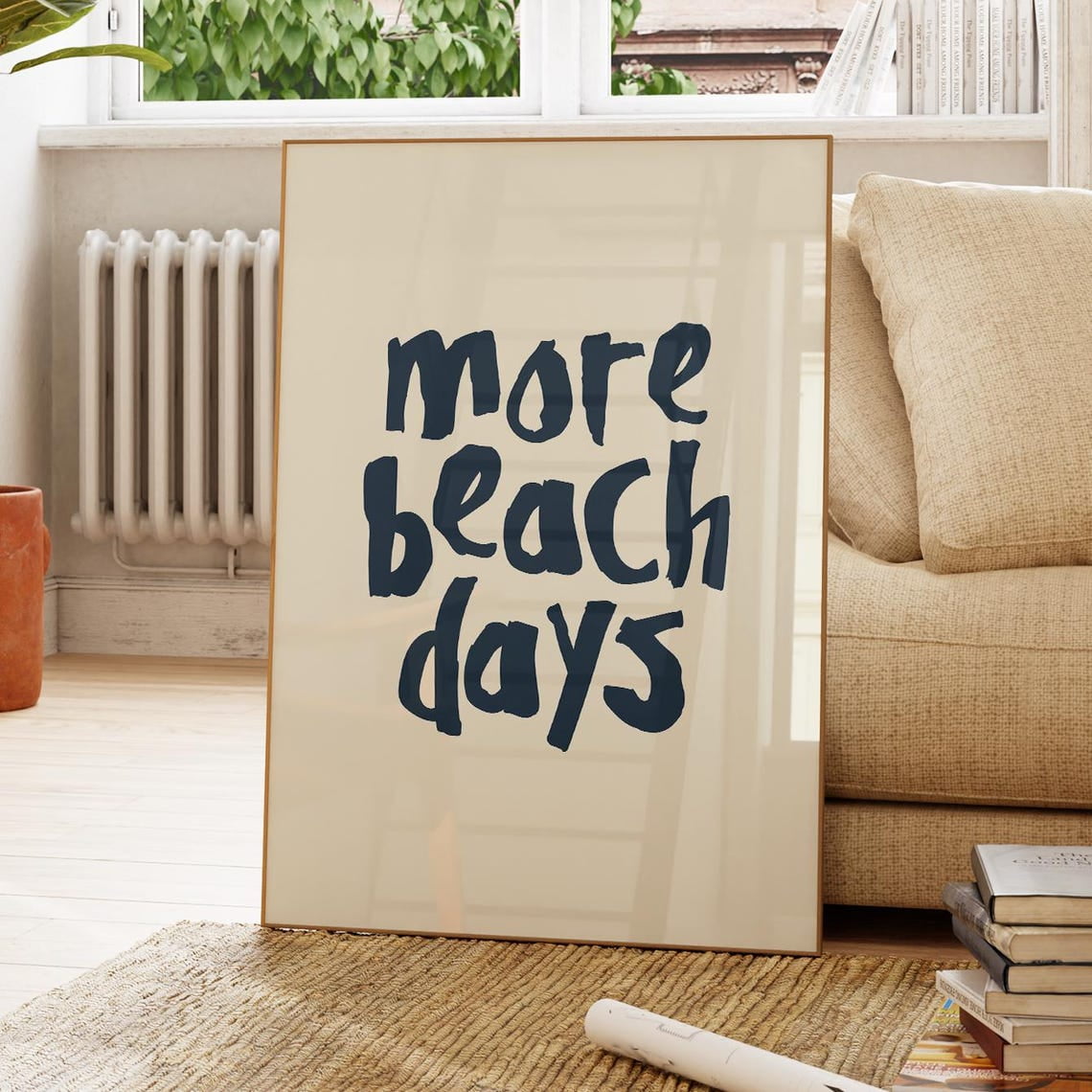 DOPAPRINT More Beach Days Print, Trendy Coastal Wall Art, Navy Blue