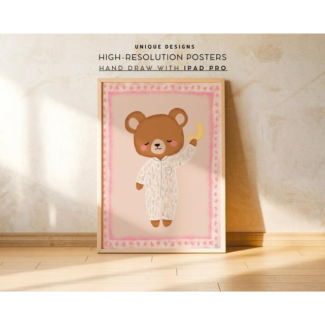 DOPAPRINT Bear Wall Art Nursery Decor Kids Room Printable Sleepy Bear