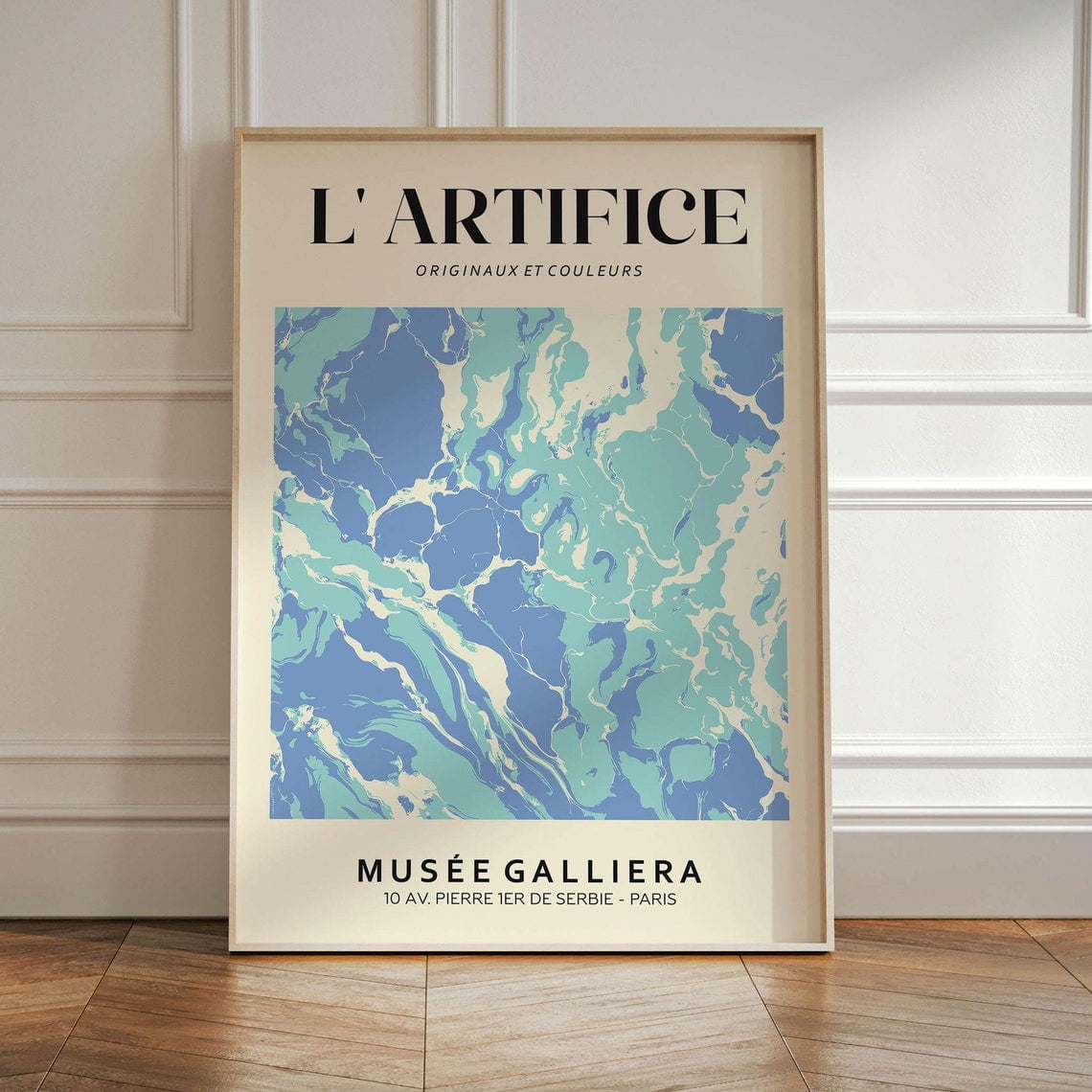 DOPAPRINT Beige Blue Abstract Wall Art, Minimalist Wall Art, Exhibition