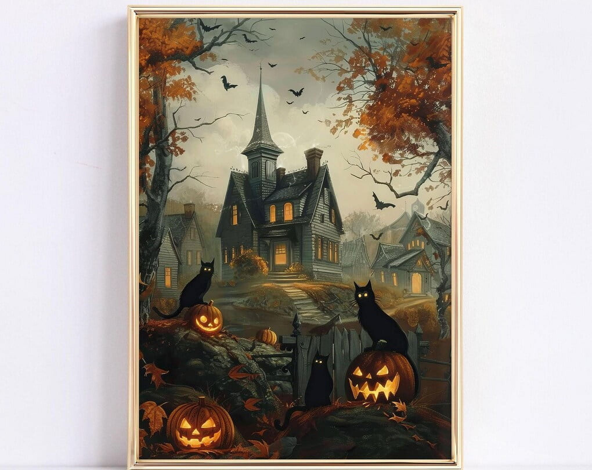 DOPAPRINT Black Cat Halloween Painting Vintage Halloween Posters Goth