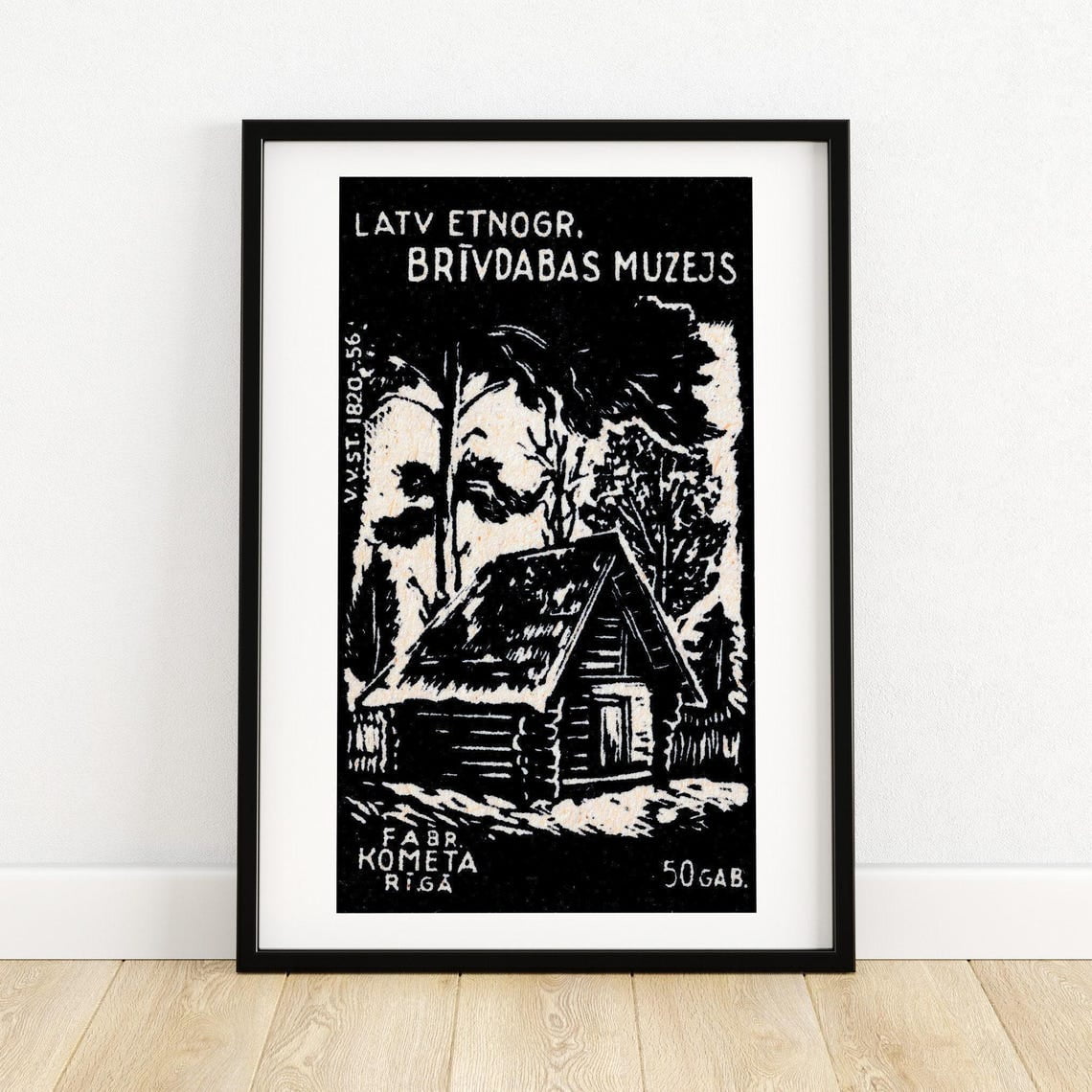 DOPAPRINT Black Log Cabin - Matchbox Print - Wall Art - Vintage Eastern Europe Art - Matchbox ...