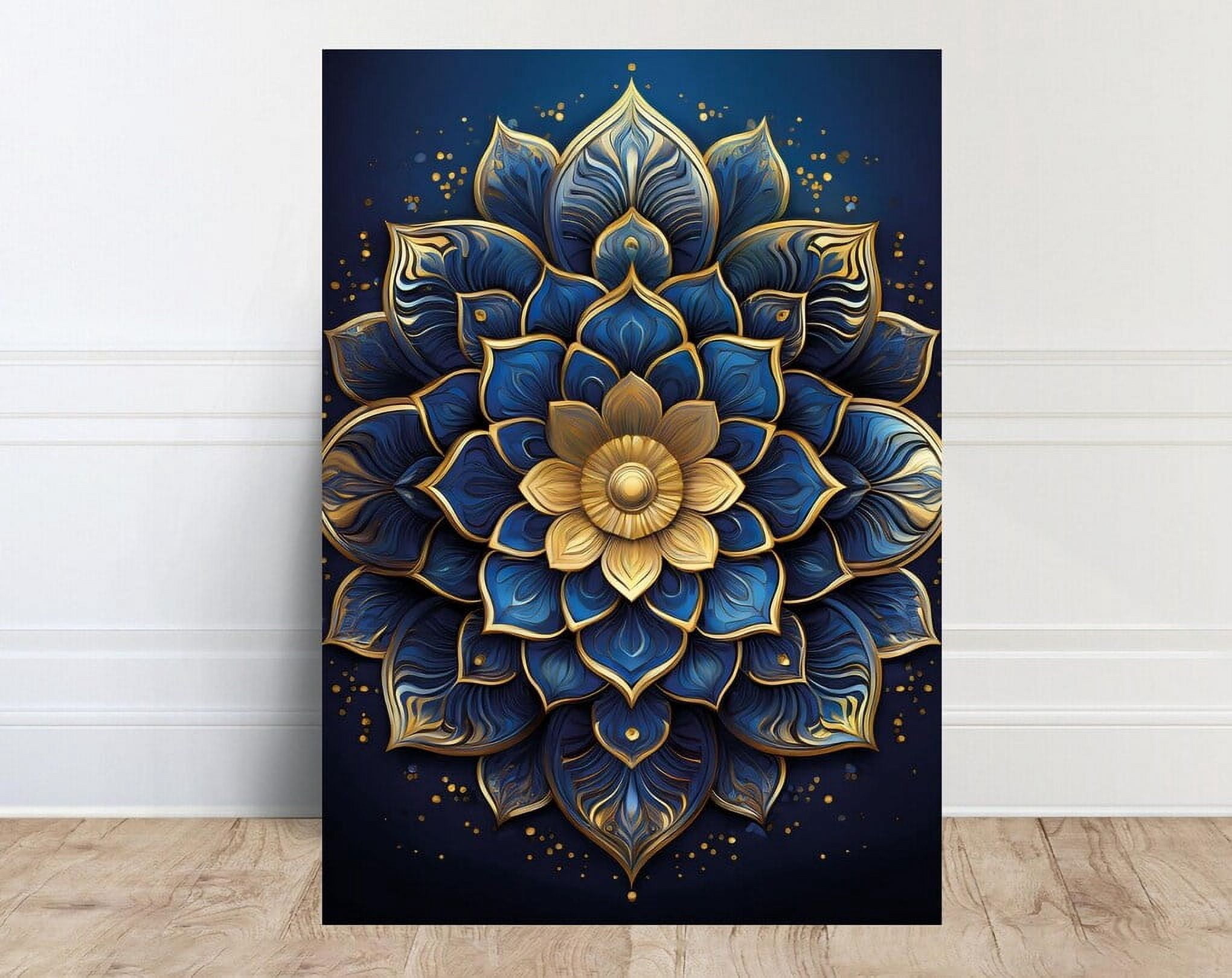 DOPAPRINT Blue Mandala Wall Art Boho Gold Sacred Geometry Print, Framed ...