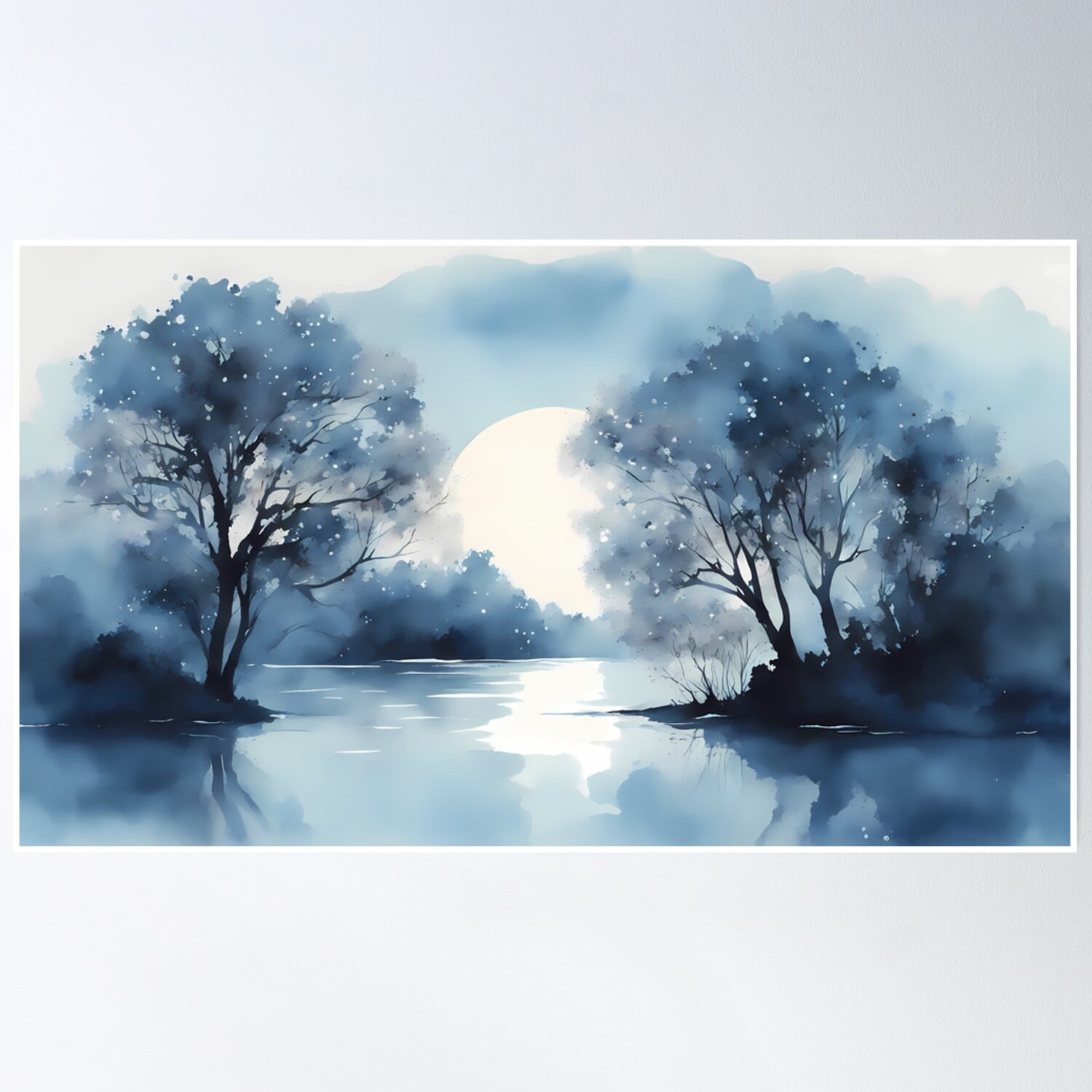 DOPAPRINT Blue Night Landscape Poster Wall Art, Modern Wall Decor NO