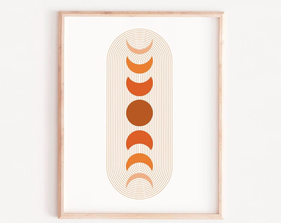 DOPAPRINT Boho Wall Decor, Burnt Orange Print, Eclectic Moon Inspired