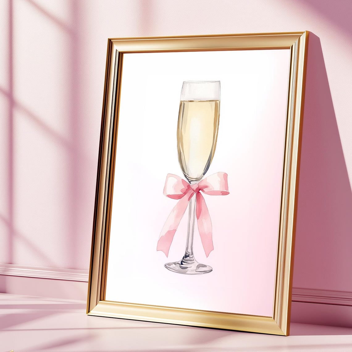 DOPAPRINT Champagne Glass Print With Coquette Bow, Feminine Celebration