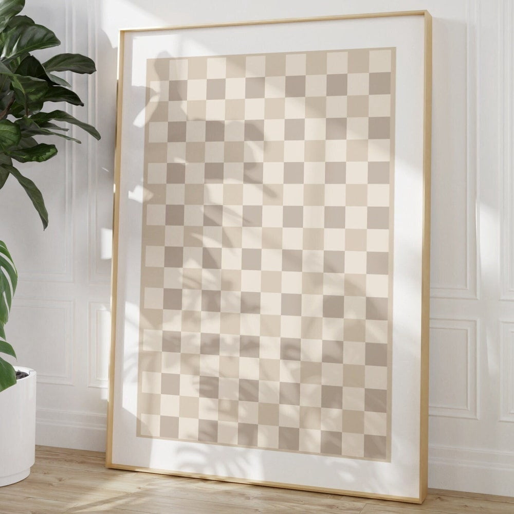 DOPAPRINT Checkered Wall Art, Beige Checker Art Print, Beige Wall Art ...