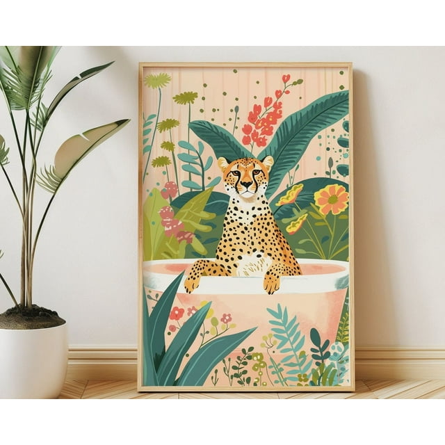DOPAPRINT Cheetah Wall Art, Animal Kids Room Print, Boho Jungle Bathtub