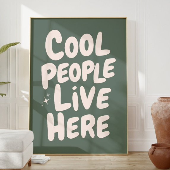 DOPAPRINT Cool People Live Here Print, Sage Green Home Decor, Dorm Room ...
