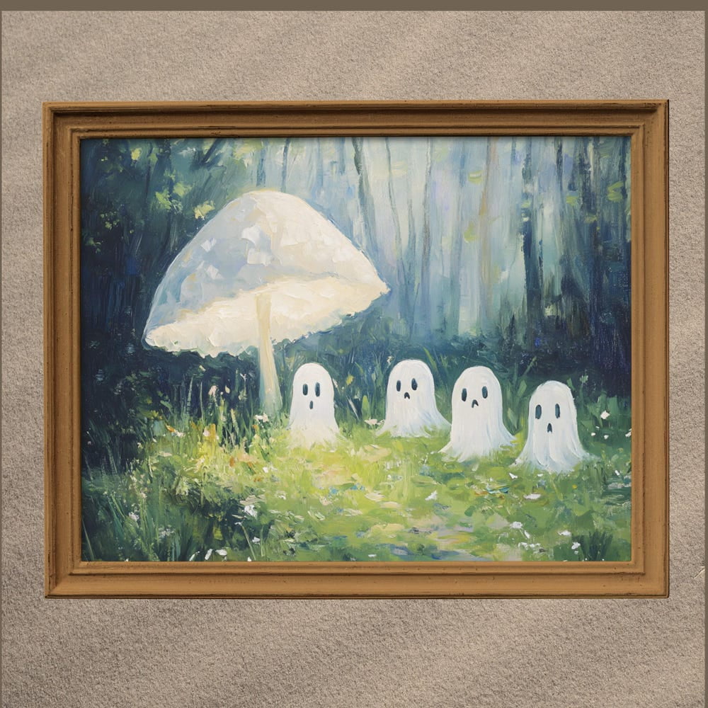 DOPAPRINT Cute Ghosts In Forest Wall Art Print, Halloween Nursery ...