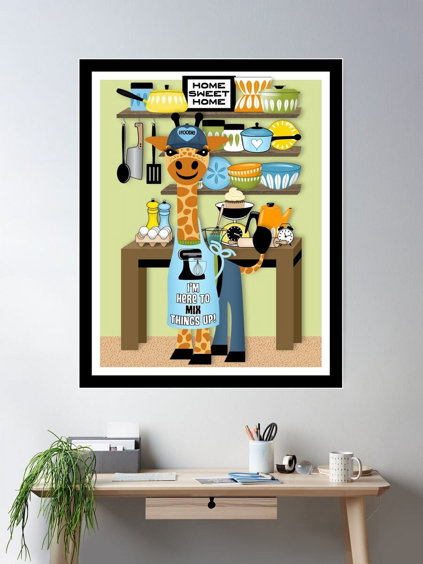 DOPAPRINT Cute Giraffe Foodie Baking In The Kitchen Poster Wall Art