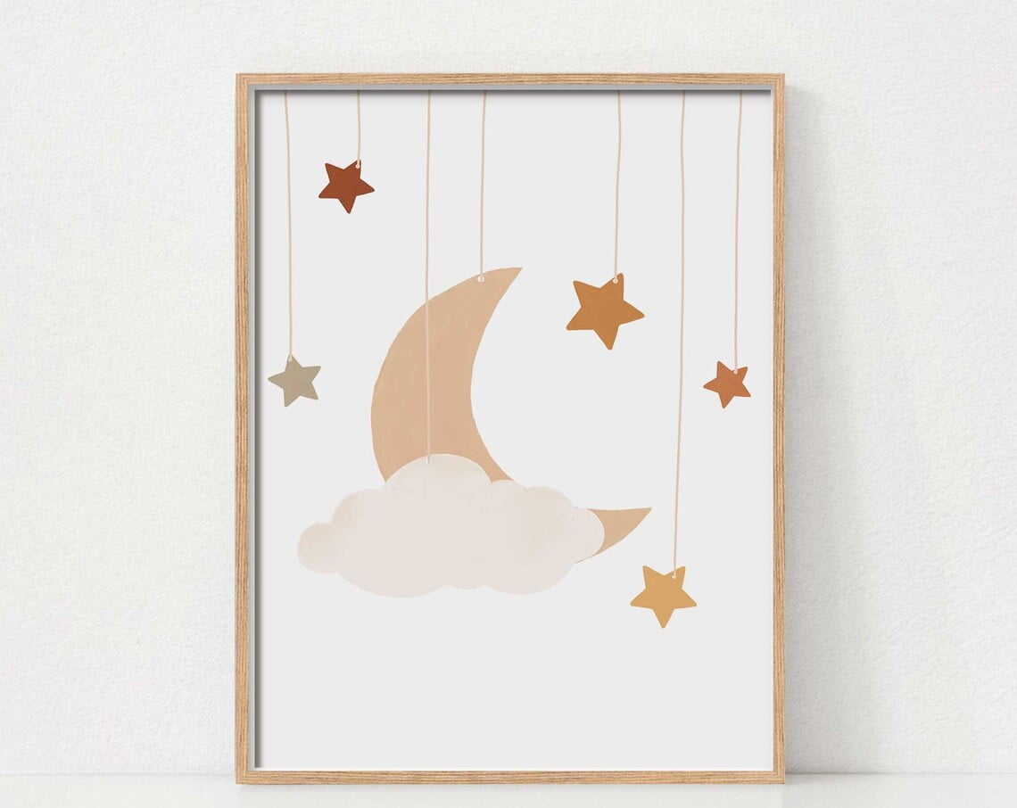 DOPAPRINT Dreamy Boho Moon & Stars Print For Nursery Decor, Neutral ...