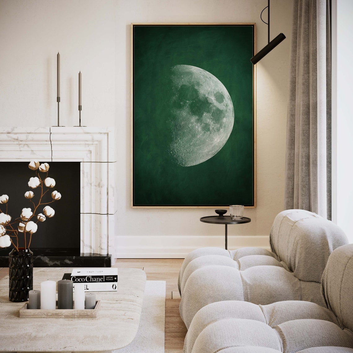 DOPAPRINT Emerald Green Moon Wall Art, Wall Decor Over The Bed, Above