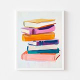 DOPAPRINT Fall Book Stack Painting Colorful Classroom Library Wall Art