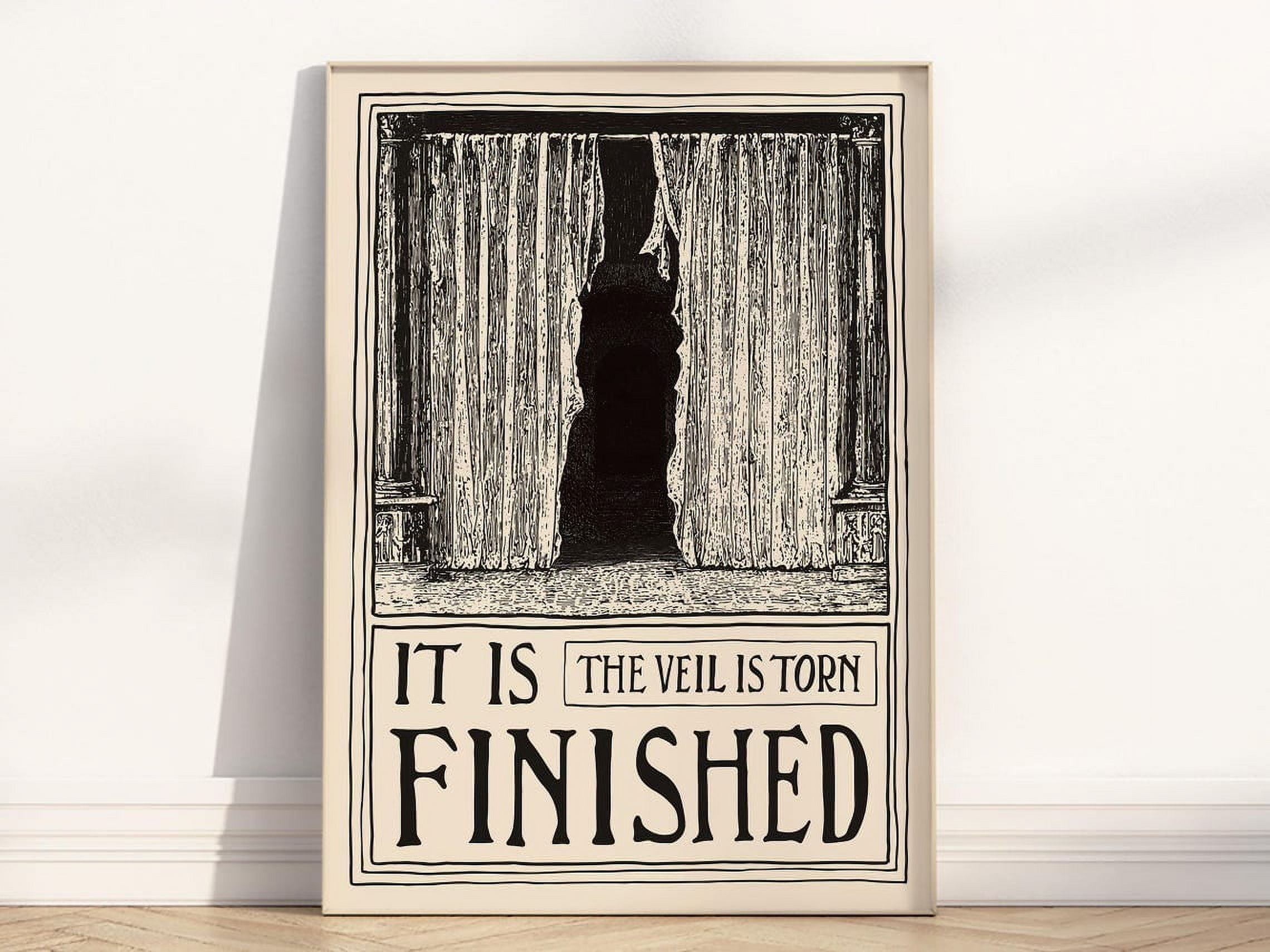 DOPAPRINT It Is Finished Torn Veil Bible Verse Wall Art, Modern Retro ...