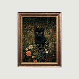 DOPAPRINT Floral Black Cat Flower Cat Vintage Poster, Dark Academia