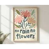 DOPAPRINT Floral Inspirational Quote Nursery Wall Art, No Rain No