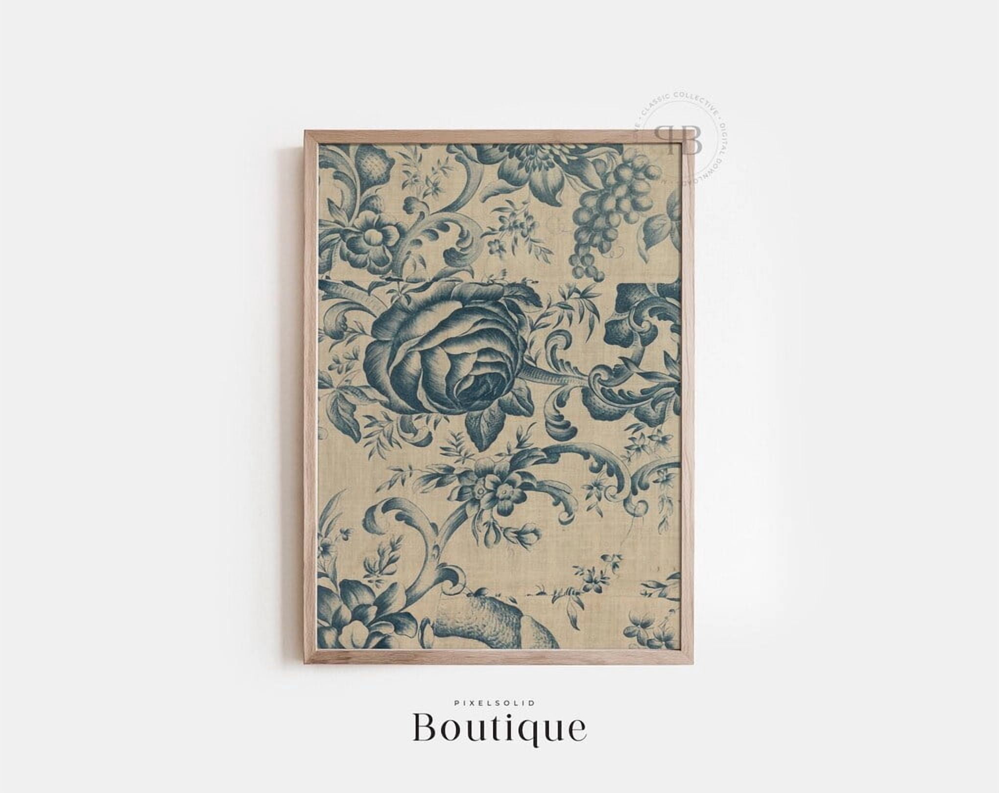 DOPAPRINT French Toile Floral Printable, Blue Botanical Pattern Wall ...