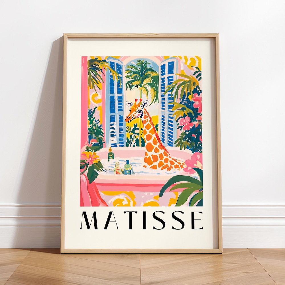 DOPAPRINT Giraffe In Bathtub, Funny Bathroom Poster, Animal Art Print ...