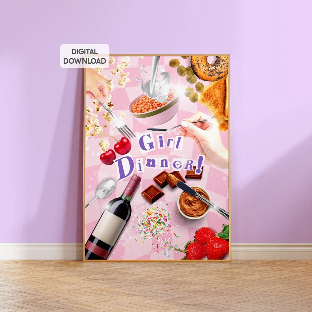 DOPAPRINT Girl Dinner Print, Girly Room Decor, Dorm Prints, Funky Wall ...