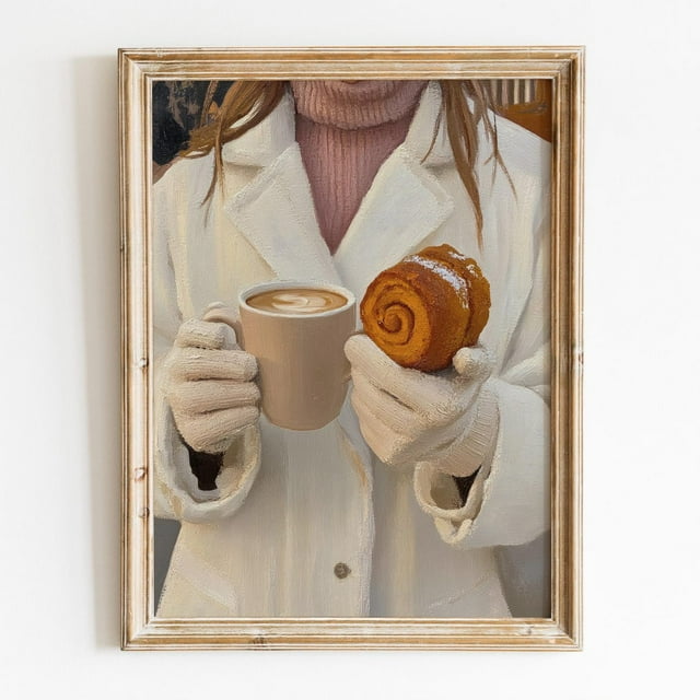 DOPAPRINT Girl With Pumpkin Spice Latte Girly Wall Art, Preppy Fall