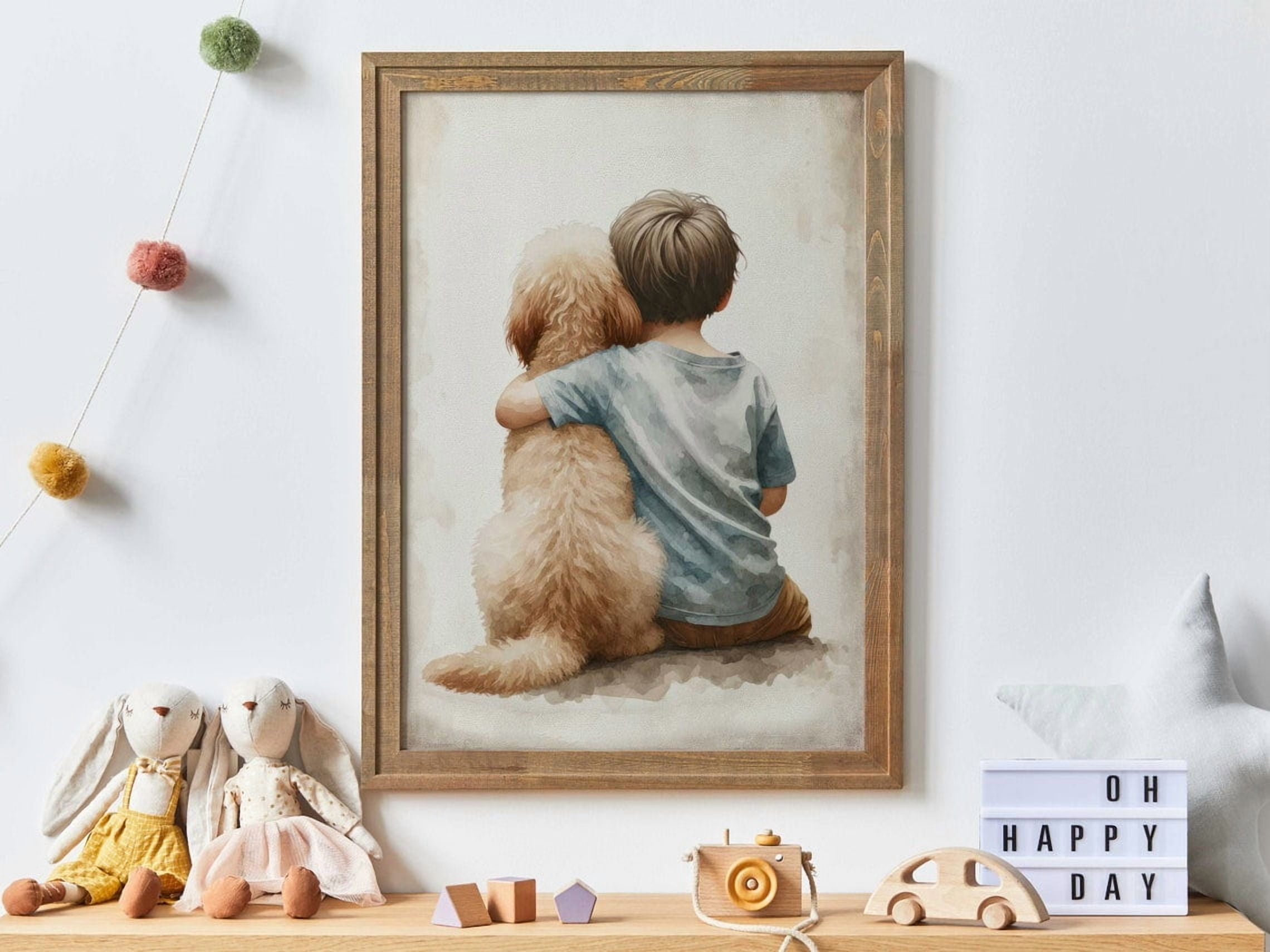 DOPAPRINT Goldendoodle Nursery Decor, Boy & Dog Art Print, Golden ...