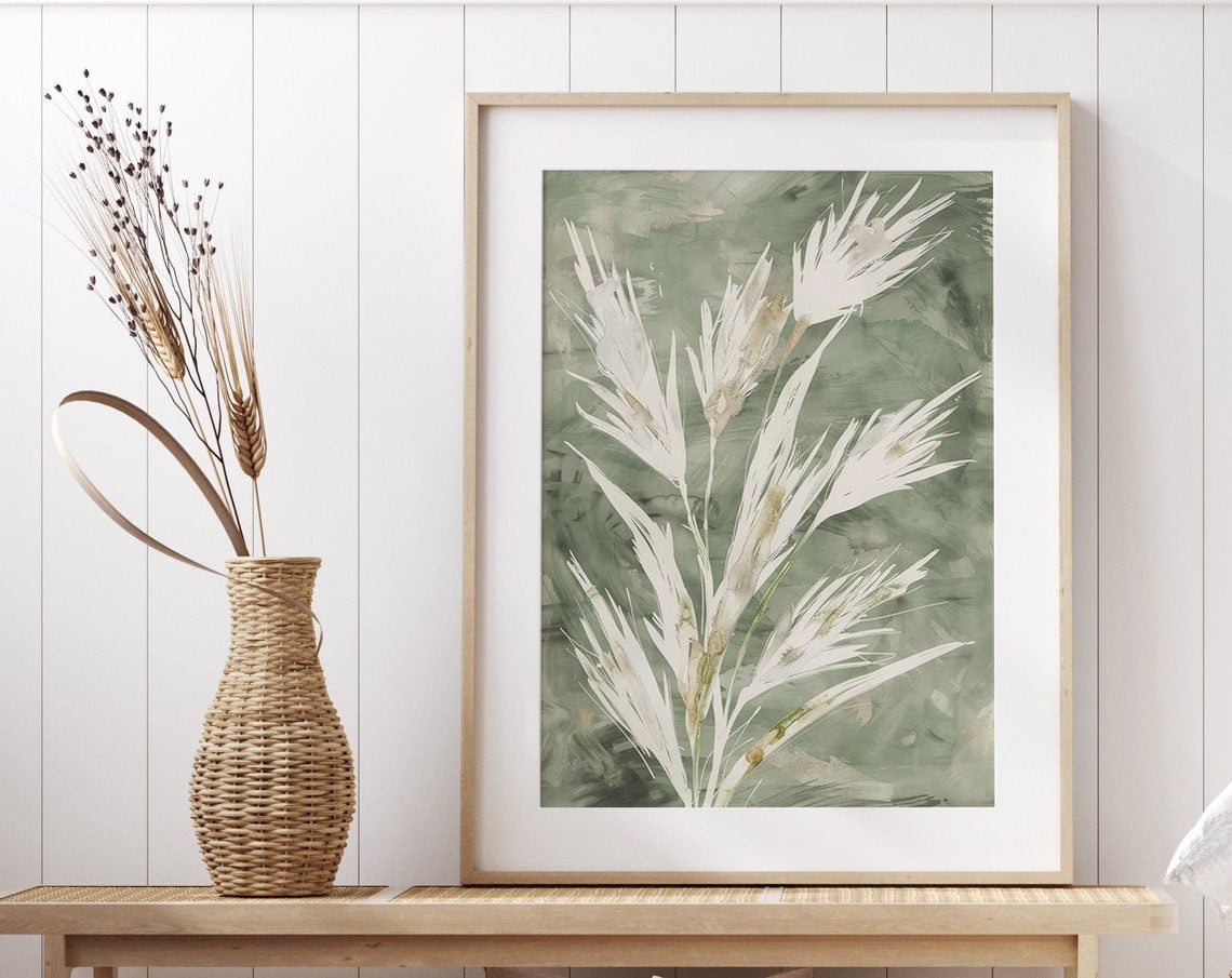 DOPAPRINT Green Nature Poster With Reeds And Grasses Minimalist Plant