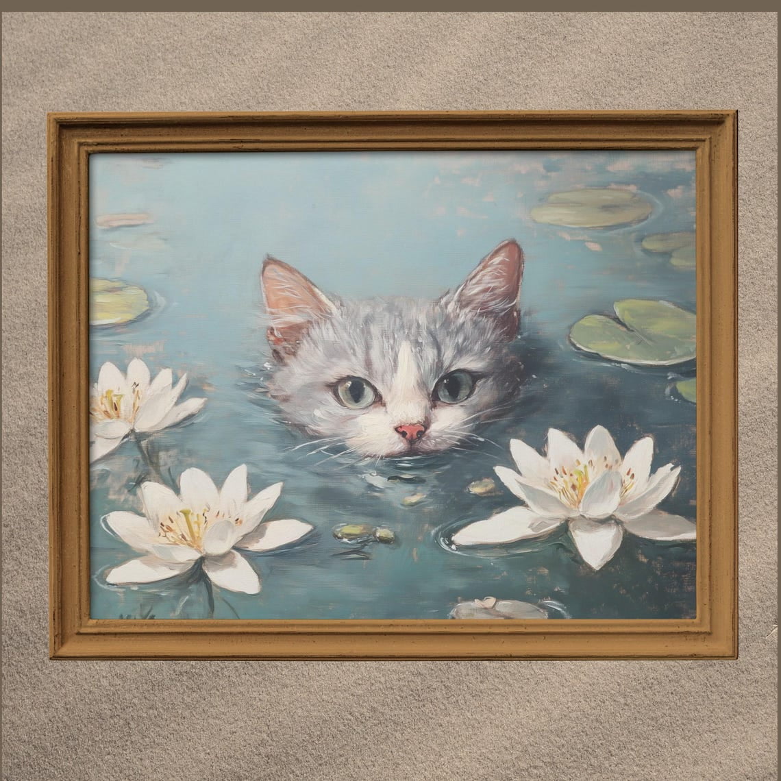 DOPAPRINT Grey Cat Wall Art Monet Print Vintage Wall Art Funny Cat In ...